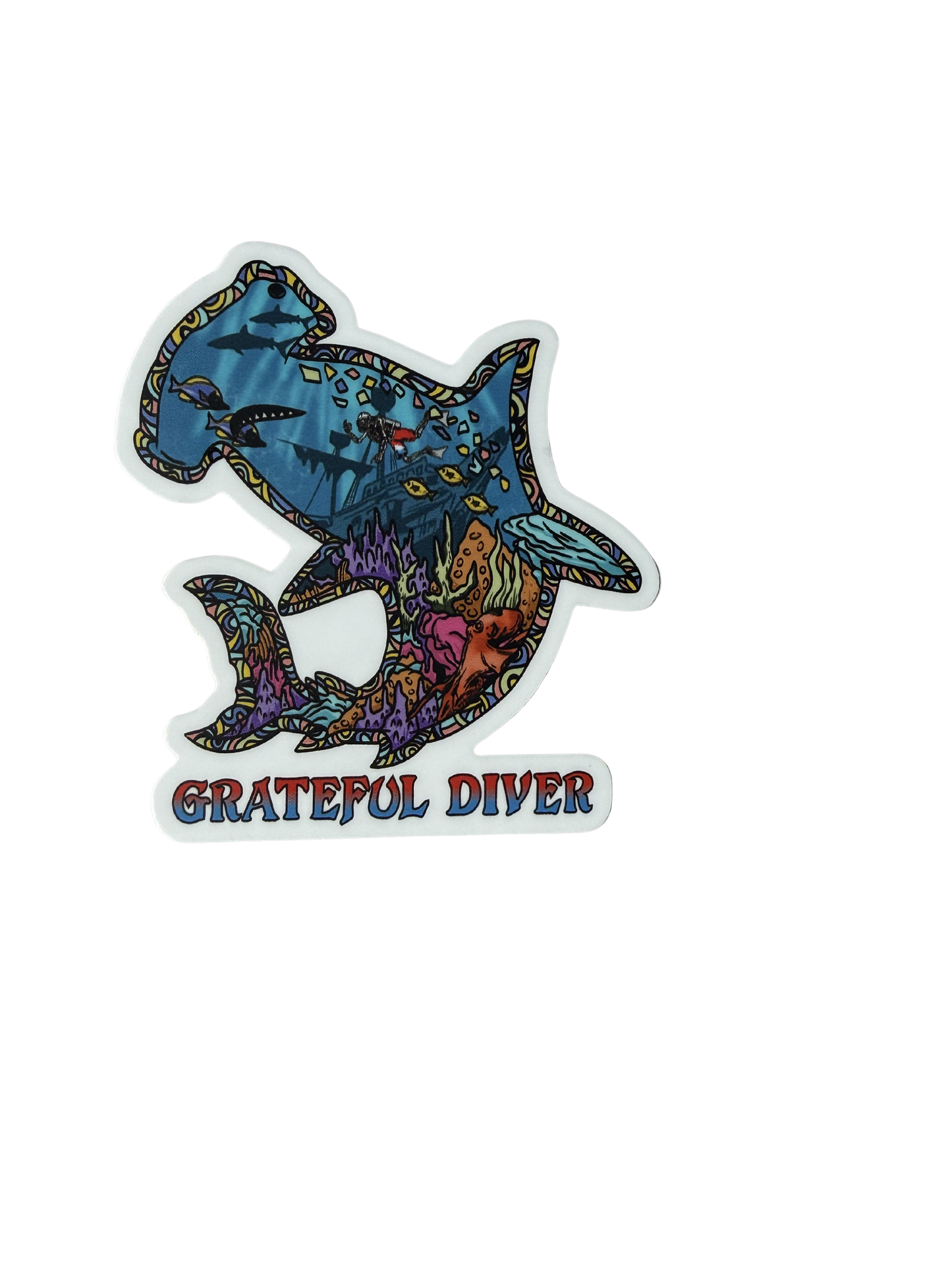 Grateful Diver Psychedelic Hammerhead Sticker