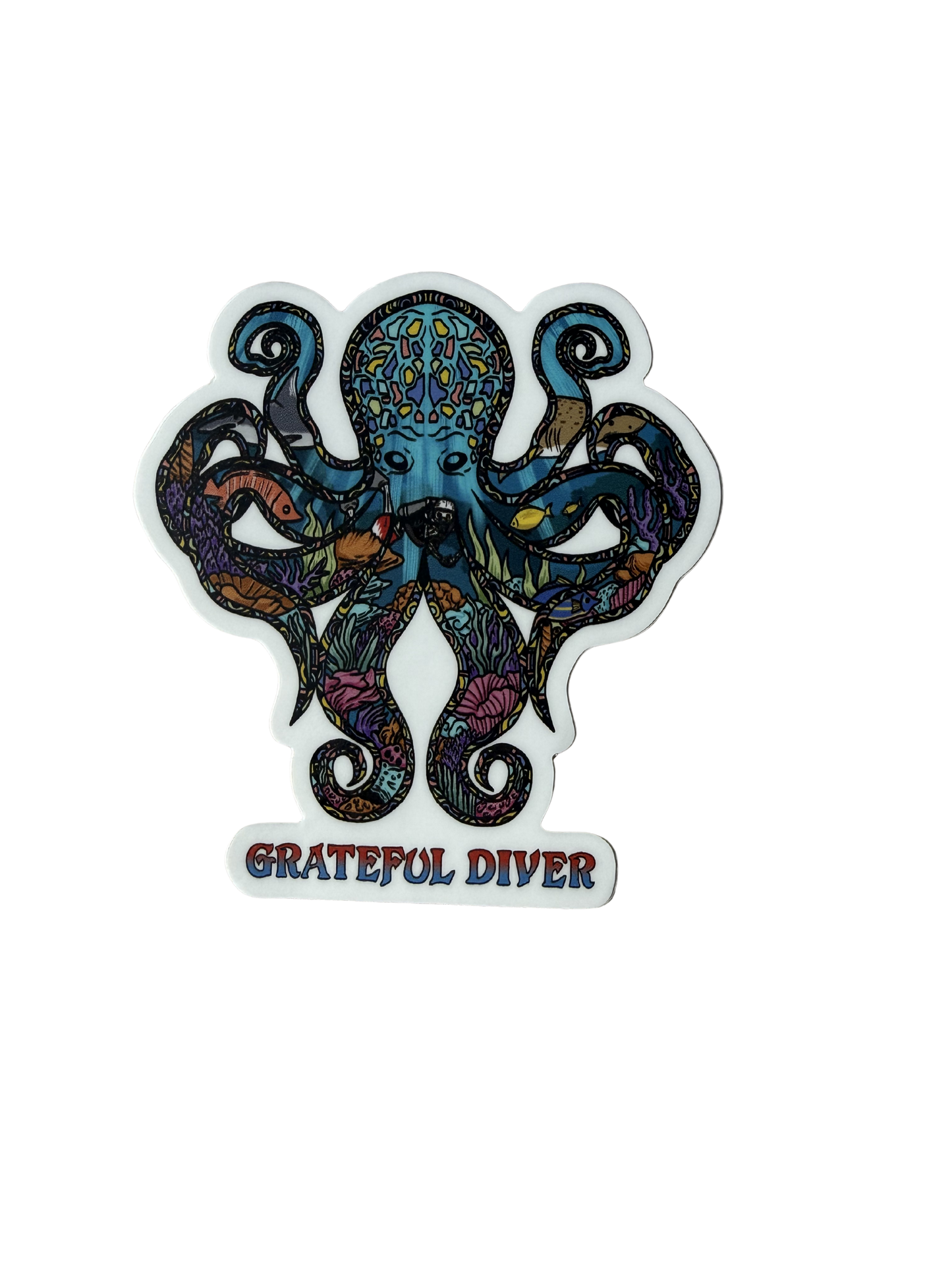 Grateful Diver Psychedelic Octopus Sticker