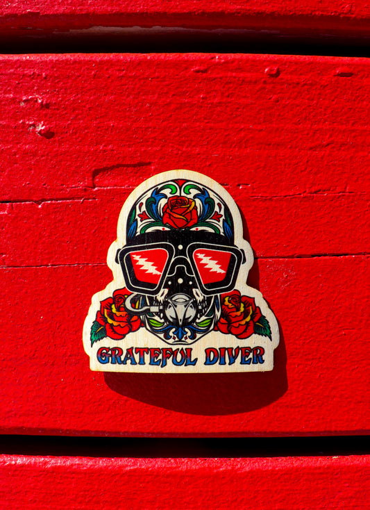 Grateful Diver Sugar Skull Wooden Sticker