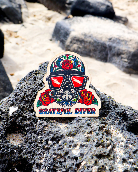Grateful Diver Sugar Skull Wooden Sticker