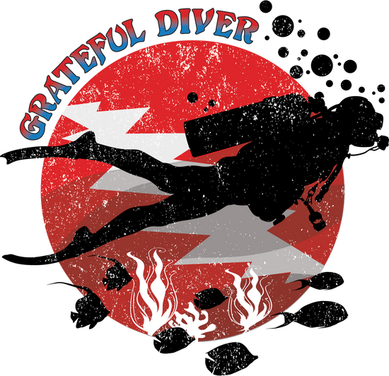 Grateful Diver scuba diver against classic lightning bolt logo