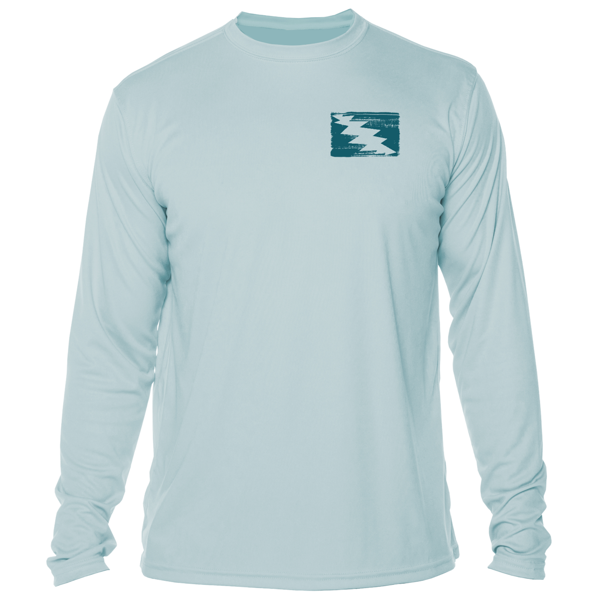 Grateful Diver Dive Tanks UV Shirt in arctic blue front shot off figure