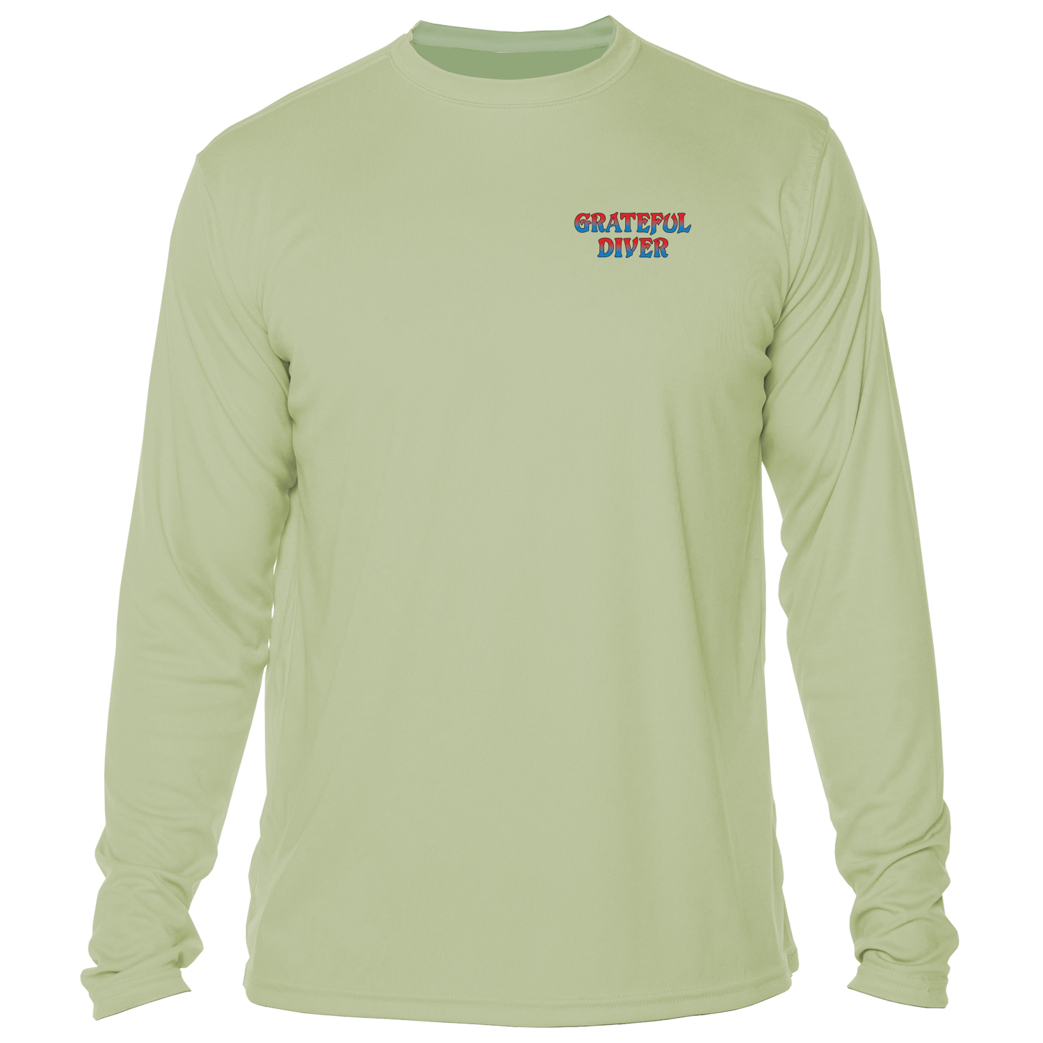Grateful Diver Classic UV Shirt in sage front shot off figure
