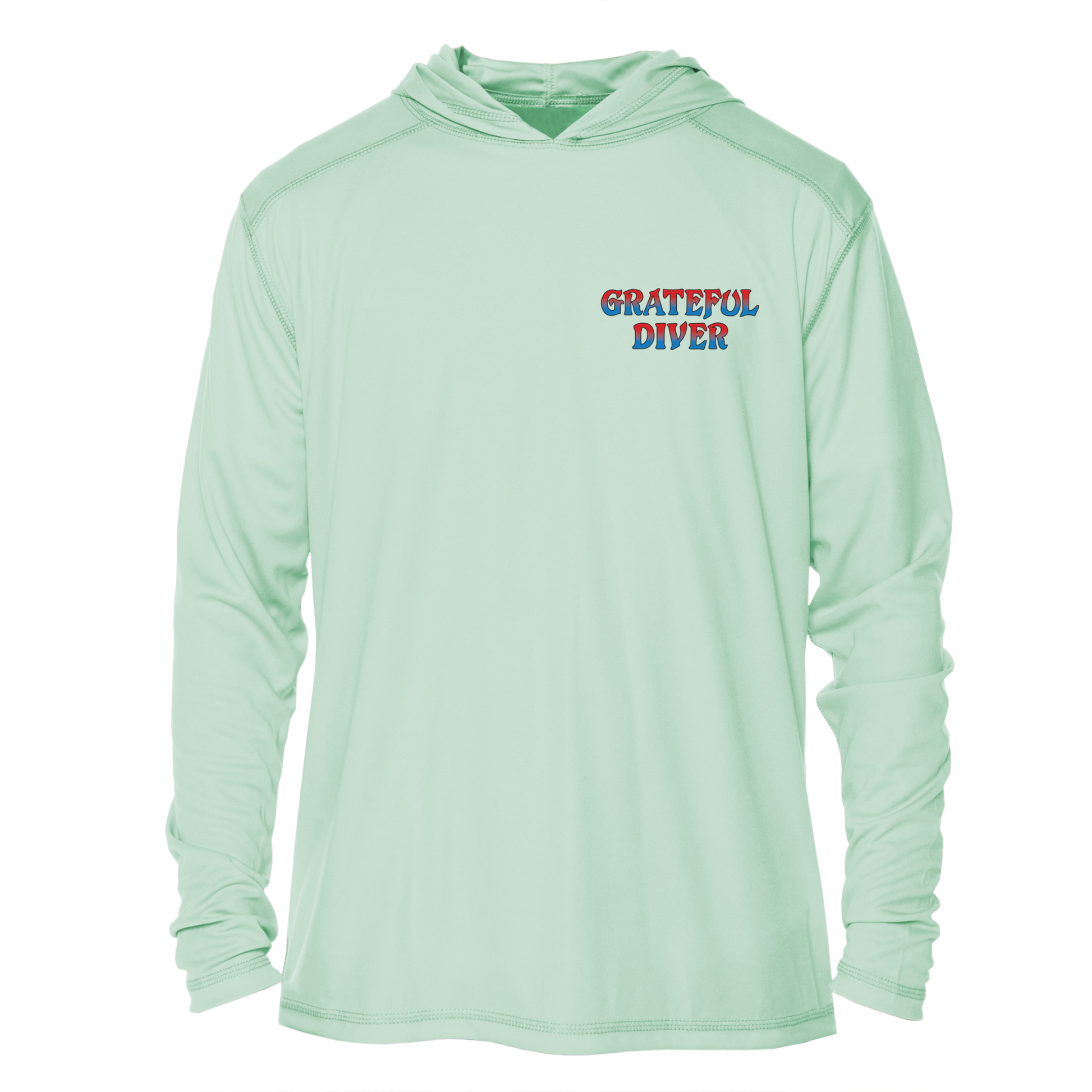 Grateful Diver Classic UV Shirt Hoodie in seagrass front shot off figure