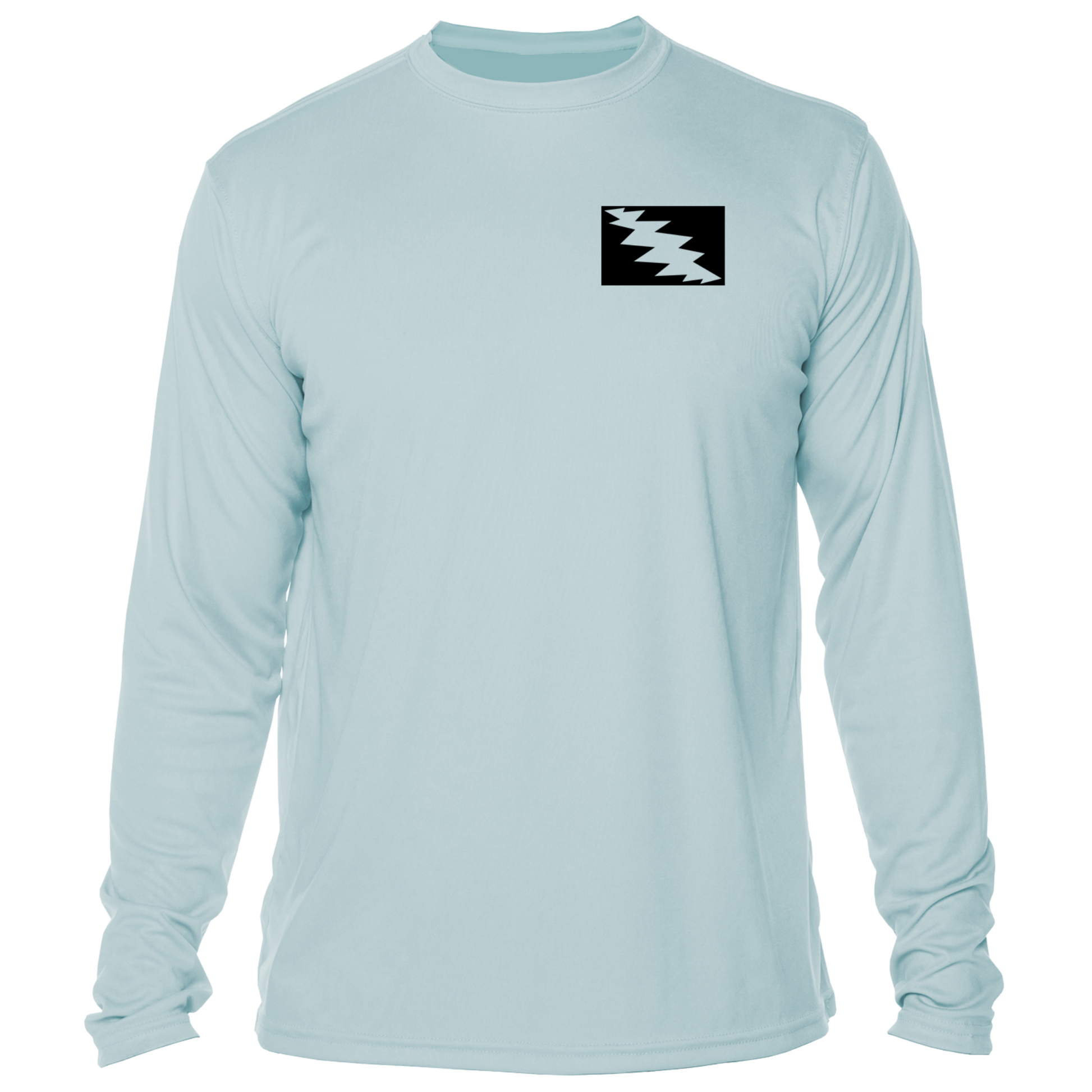Grateful Diver Palm Tree UV Shirt in arctic blue showing the front off figure