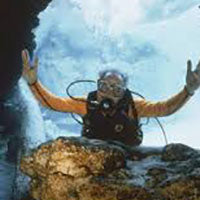 Bill Kreutzmann of the Grateful Dead scuba diving underwater