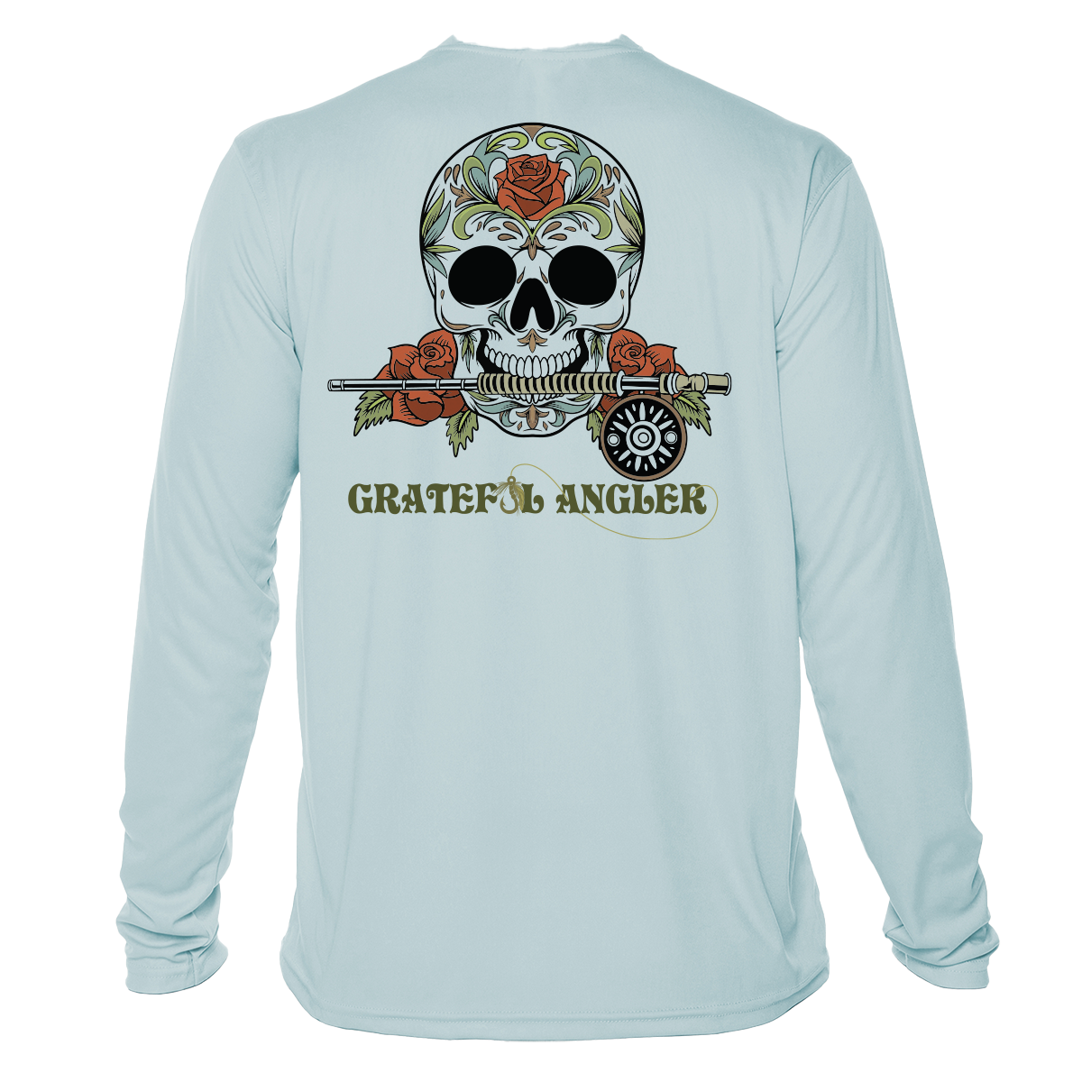 Grateful Angler Fly Fishing Sugar Skull UV Shirt LG / Arctic Blue