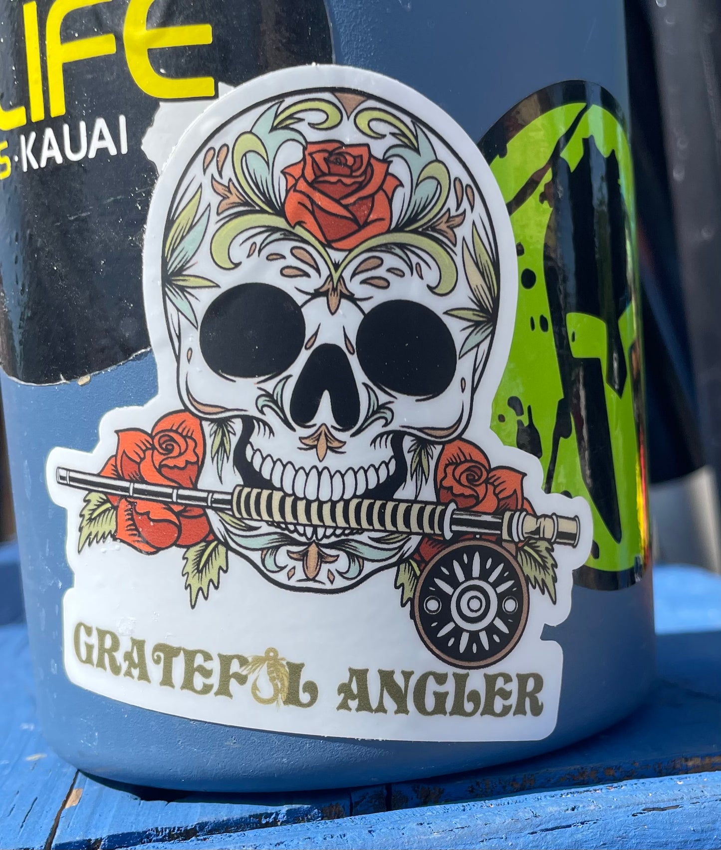Grateful Angler Sugar Skull Sticker