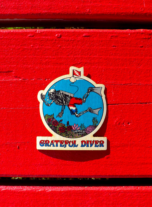Grateful Diver Skeleton Diver Wooden Sticker