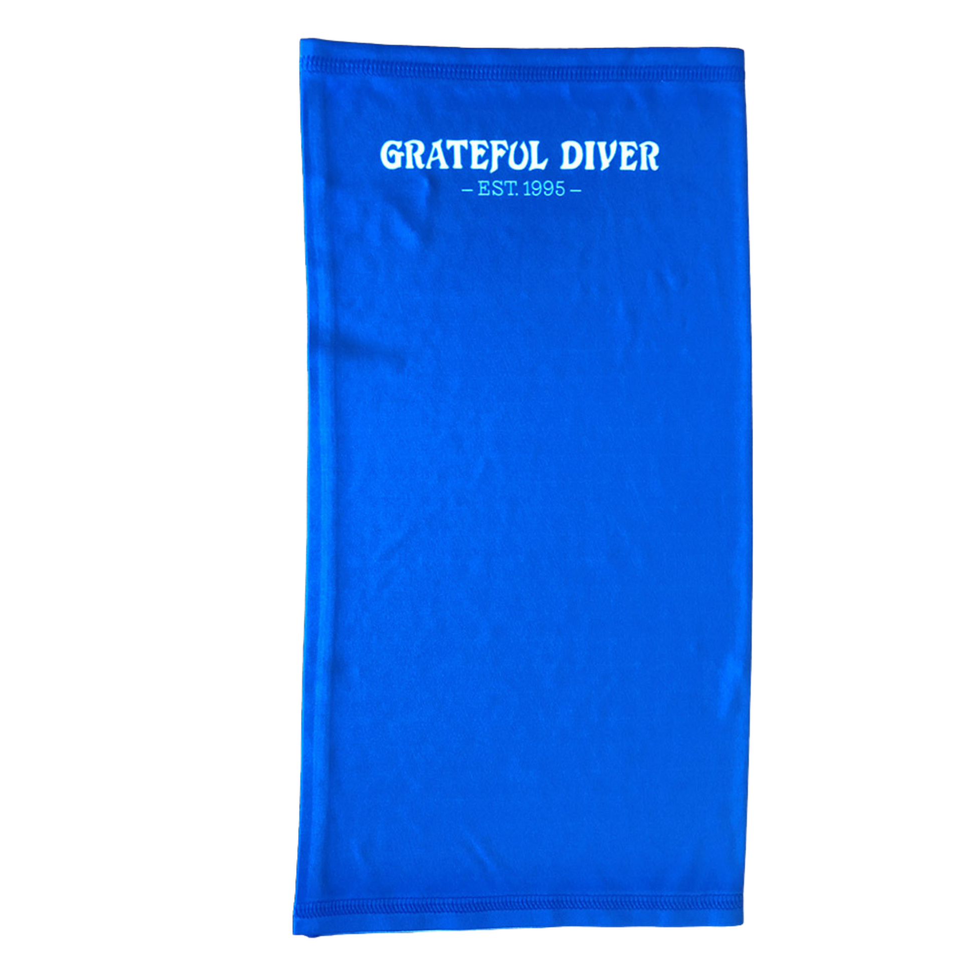 Grateful Diver Classic Dive Flag Neck Gaiter off figure showing Grateful Diver name