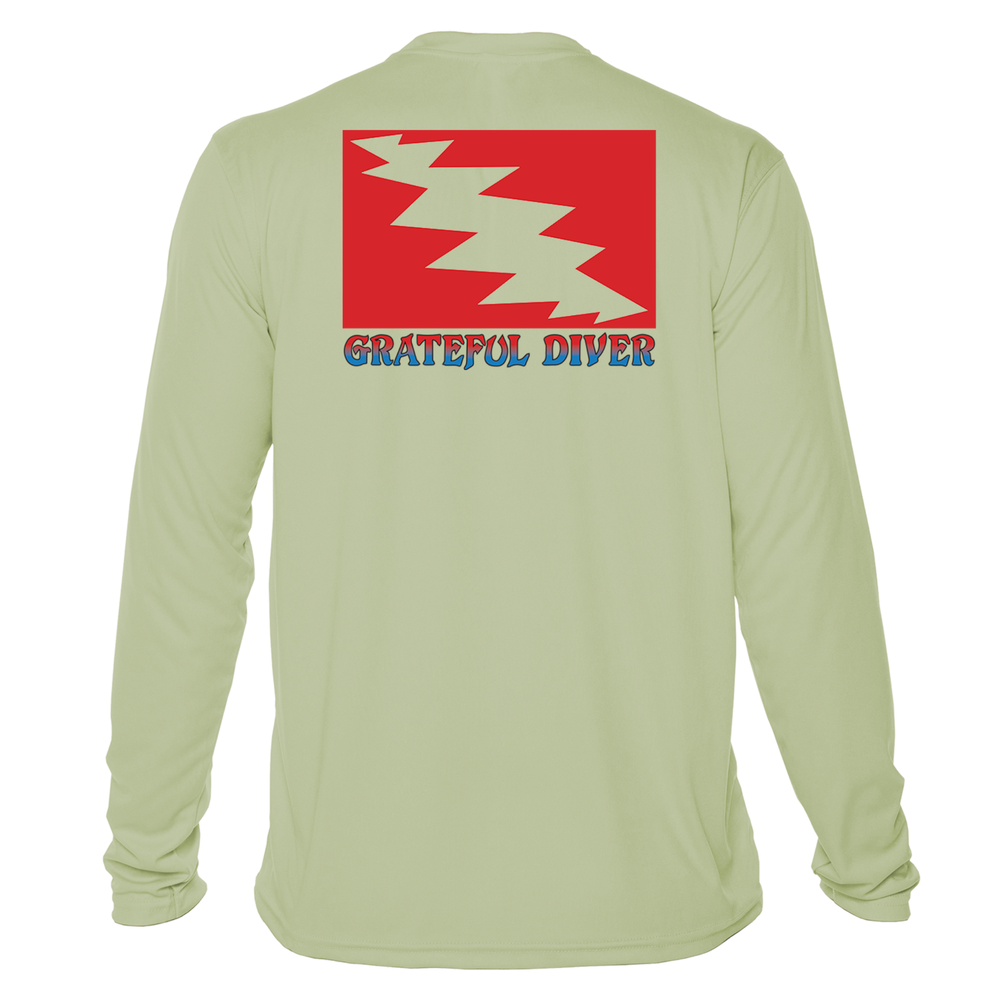 Grateful Diver Classic UV Shirt in sage back shot off figure