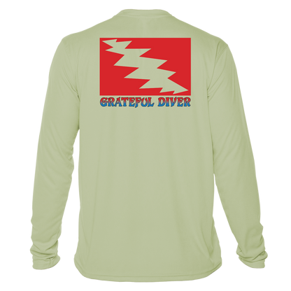 Grateful Diver Classic UV Shirt in sage back shot off figure