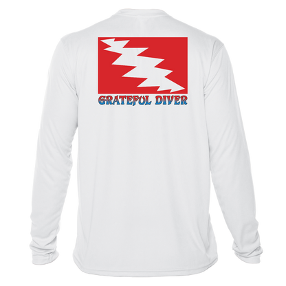 Grateful Diver Classic UV Shirt in white back shot off figure