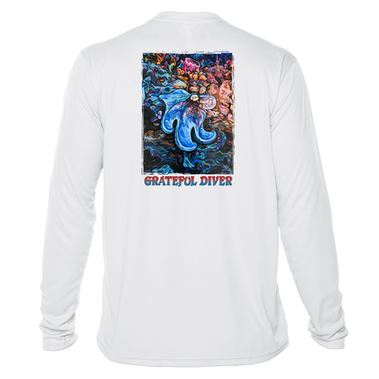 Grateful Diver Artist's Collection by Irina Pushkareva: Caribbean Reef Octopus UV Shirt in white back shot off figure