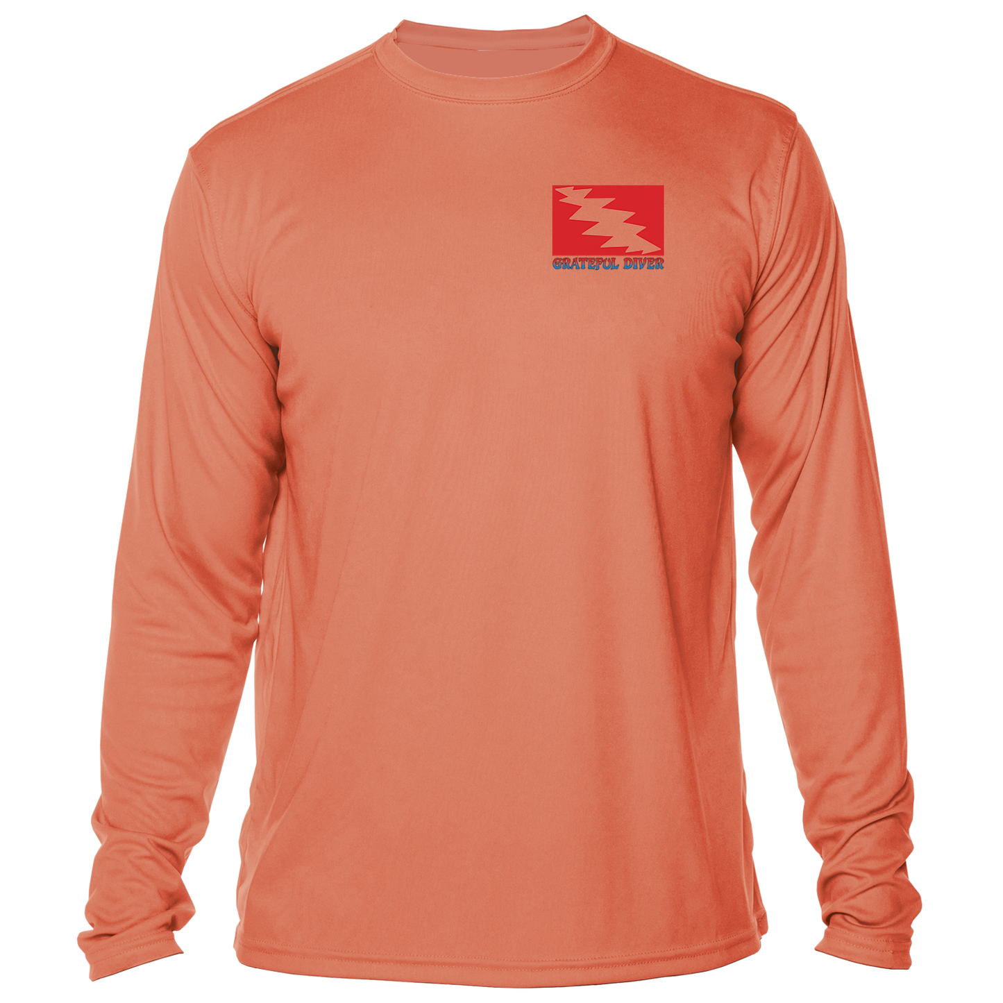 Grateful Diver Reef Diver UV Shirt front in salmon off figure