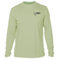 front of sage Grateful Angler Tossing the Cast Net UV Shirt showing fish-on-a-line logo