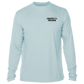 front of arctic blue Grateful Angler Tailing Redfish UV Shirt showing the Grateful Angler fish hook logo