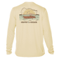 back of pale yellow Grateful Angler Tossing the Cast Net UV Shirt showing a person throwing the cast net over the side of a boat